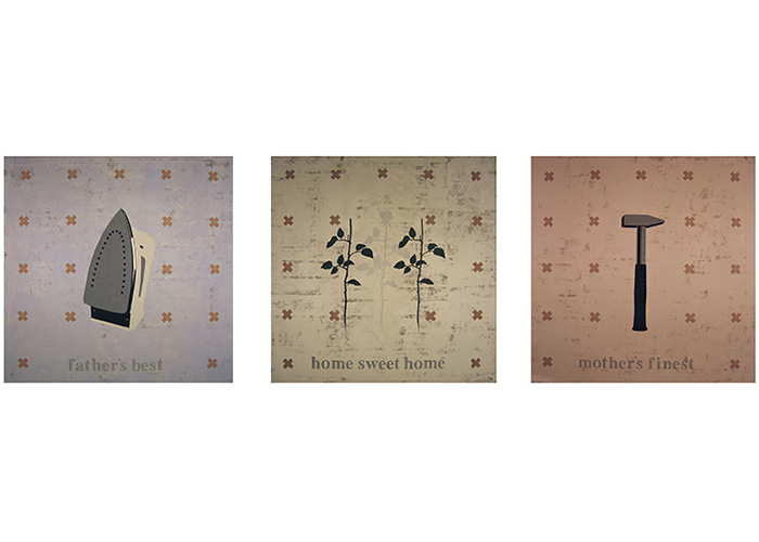 3mal 130 x 130 cm  • Acryl, Heftpflaster auf Leinwand